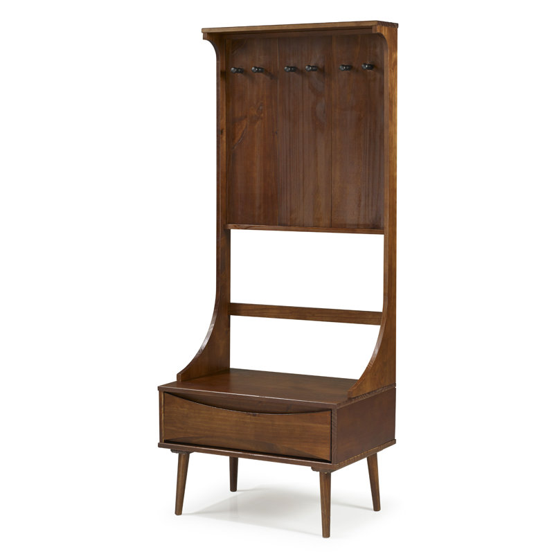 Corrigan Studio® Malena Pine Solid Wood Hall Tree with Bench and Shoe